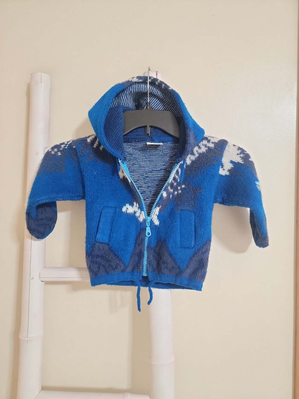 Vintage Knit Wool Eagle Zip Up Hoodie Sweater Blue Baby 6-12 Months
